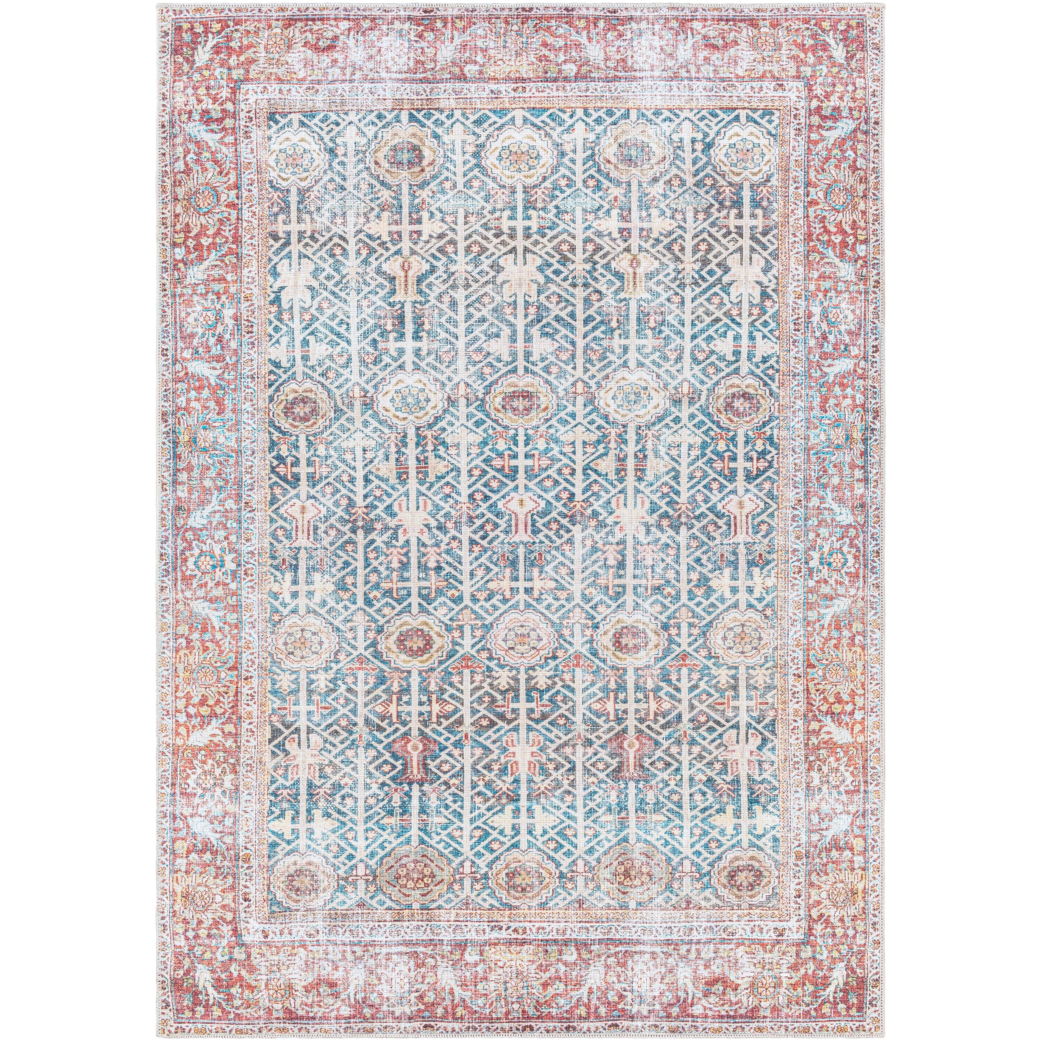 Tapis Domitian traditionnel vintage lavable en machine, tissé artistiquement