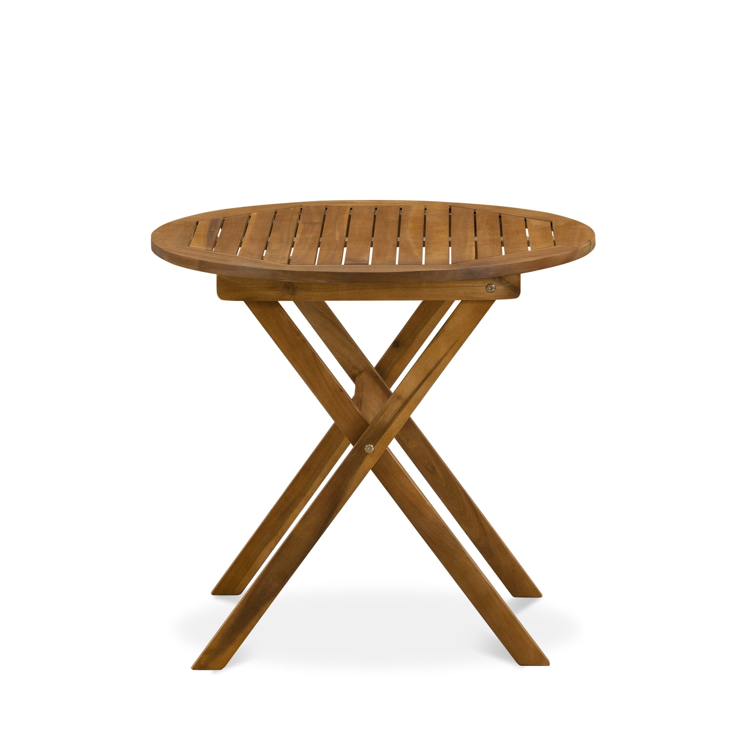 L'ensemble de bistrot de conversation d'extérieur East West Furniture comprend une table basse ronde en bois et 2 chaises pliantes, huile naturelle
