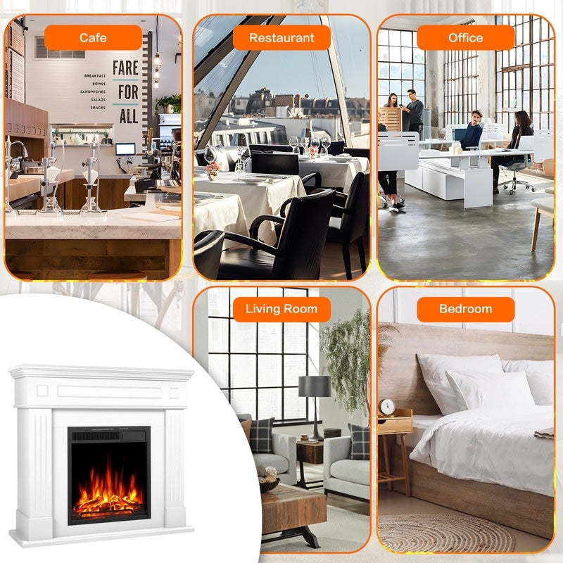 Cheminée électrique avec manteau en bois et foyer, télécommande