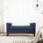 Élégant banc ottoman rembourré de 53,5 pouces avec pieds en bois et coussins traversins