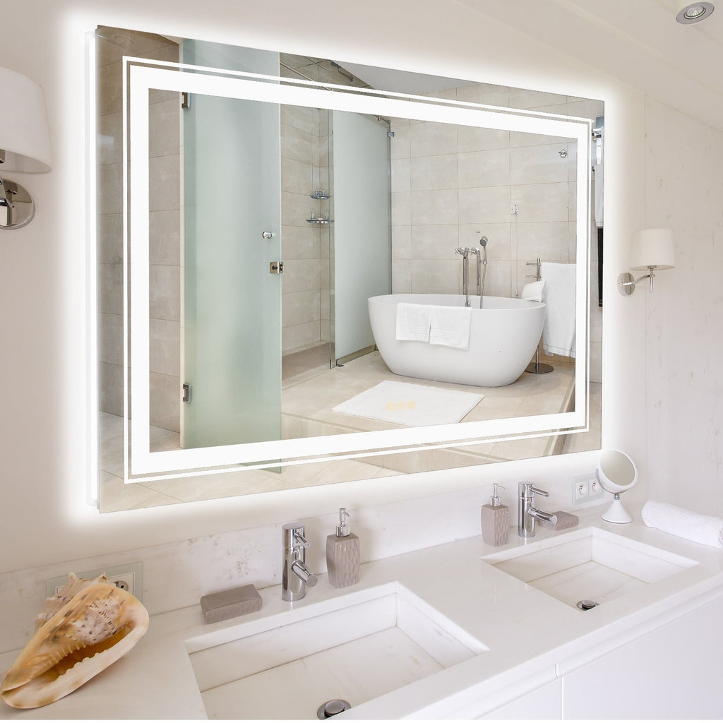 Miroir de salle de bain extra large avec éclairage LED, antibuée, 3 couleurs