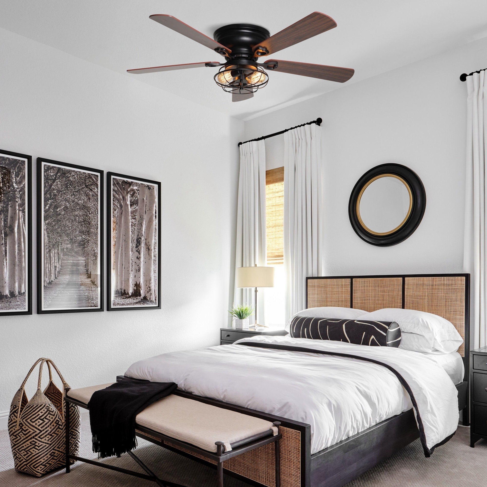 Ventilateur de plafond encastré noir Farmhouse de 48 po à 5 pales en bois à profil bas avec télécommande et kit d'éclairage