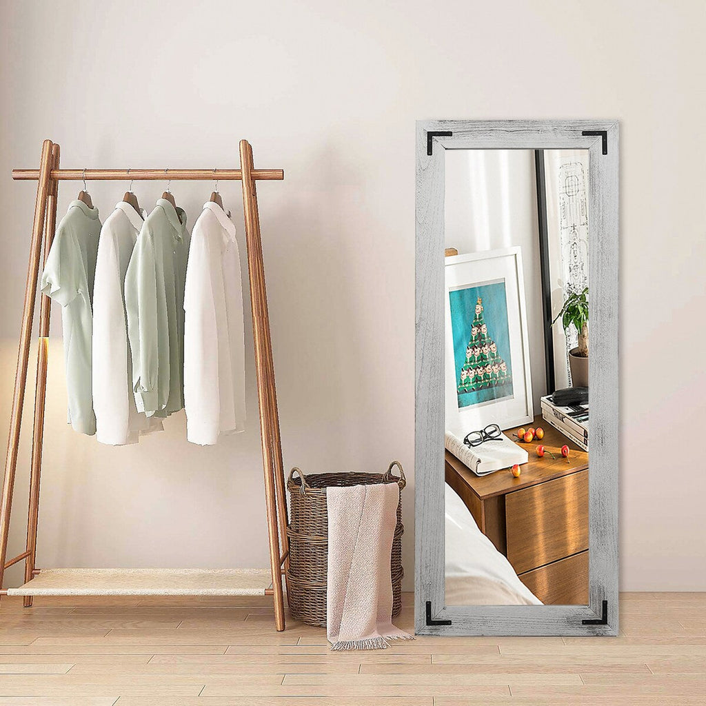 Miroir de sol rustique de style ferme avec cadre en bois - 65 x 24