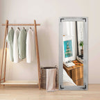 Miroir de sol rustique de style ferme avec cadre en bois - 65 x 24