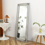 Miroir de sol rustique de style ferme avec cadre en bois - 65 x 24