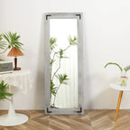 Miroir de sol rustique de style ferme avec cadre en bois - 65 x 24