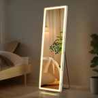 Miroir de sol avec éclairage LED, 64 x 21, miroir pleine longueur avec support, miroir suspendu, miroir mural, miroir intégral