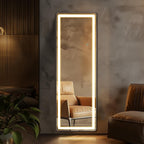 Miroir de sol avec éclairage LED, 64 x 21, miroir pleine longueur avec support, miroir suspendu, miroir mural, miroir intégral