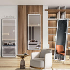 Miroir de sol avec éclairage LED, 64 x 21, miroir pleine longueur avec support, miroir suspendu, miroir mural, miroir intégral