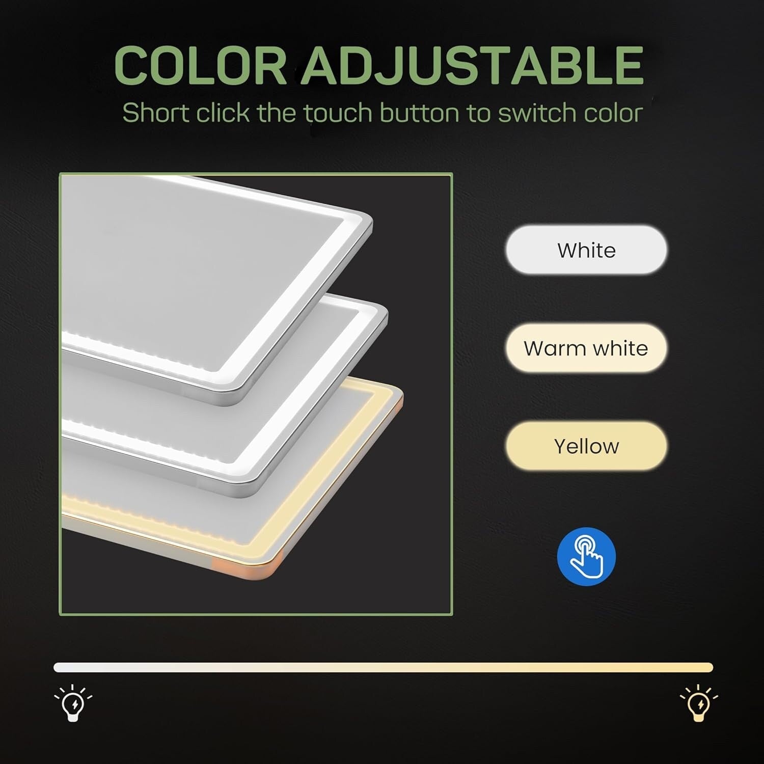 Miroir de sol avec éclairage LED, 64 x 21, miroir pleine longueur avec support, miroir suspendu, miroir mural, miroir intégral