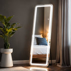 Miroir de sol avec éclairage LED, 64 x 21, miroir pleine longueur avec support, miroir suspendu, miroir mural, miroir intégral