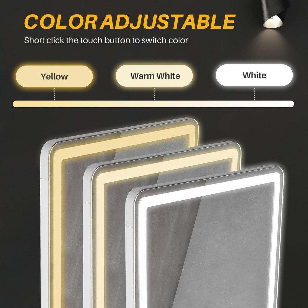 Miroir de sol avec éclairage LED, 64 x 21, miroir pleine longueur avec support, miroir suspendu, miroir mural, miroir intégral