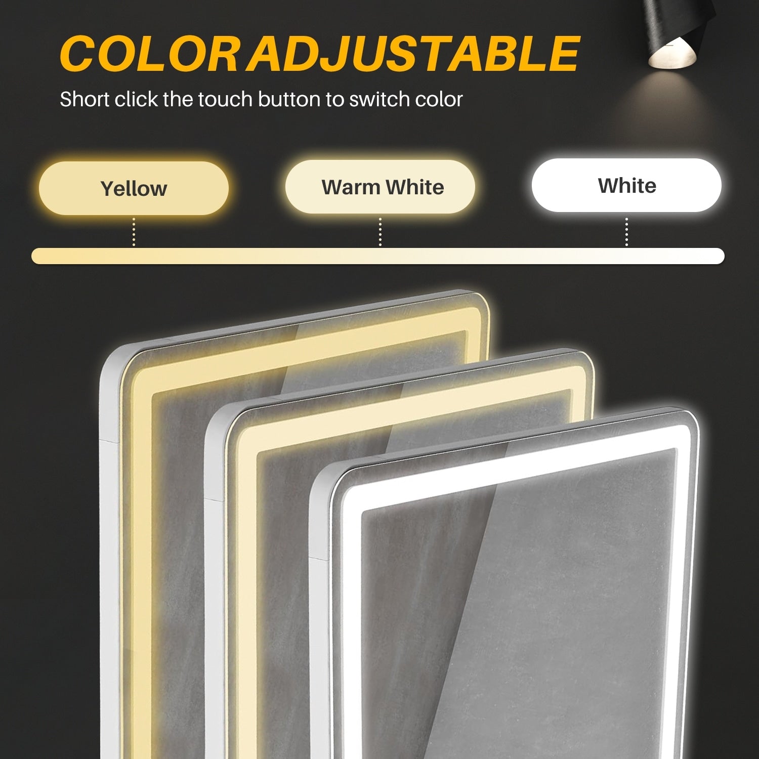 Miroir de sol avec éclairage LED, 64 x 21, miroir pleine longueur avec support, miroir suspendu, miroir mural, miroir intégral