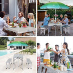 Table de pique-nique pliante et parasol pour camping, jardin, terrasse, fête sur la pelouse - Blanc avec parasol