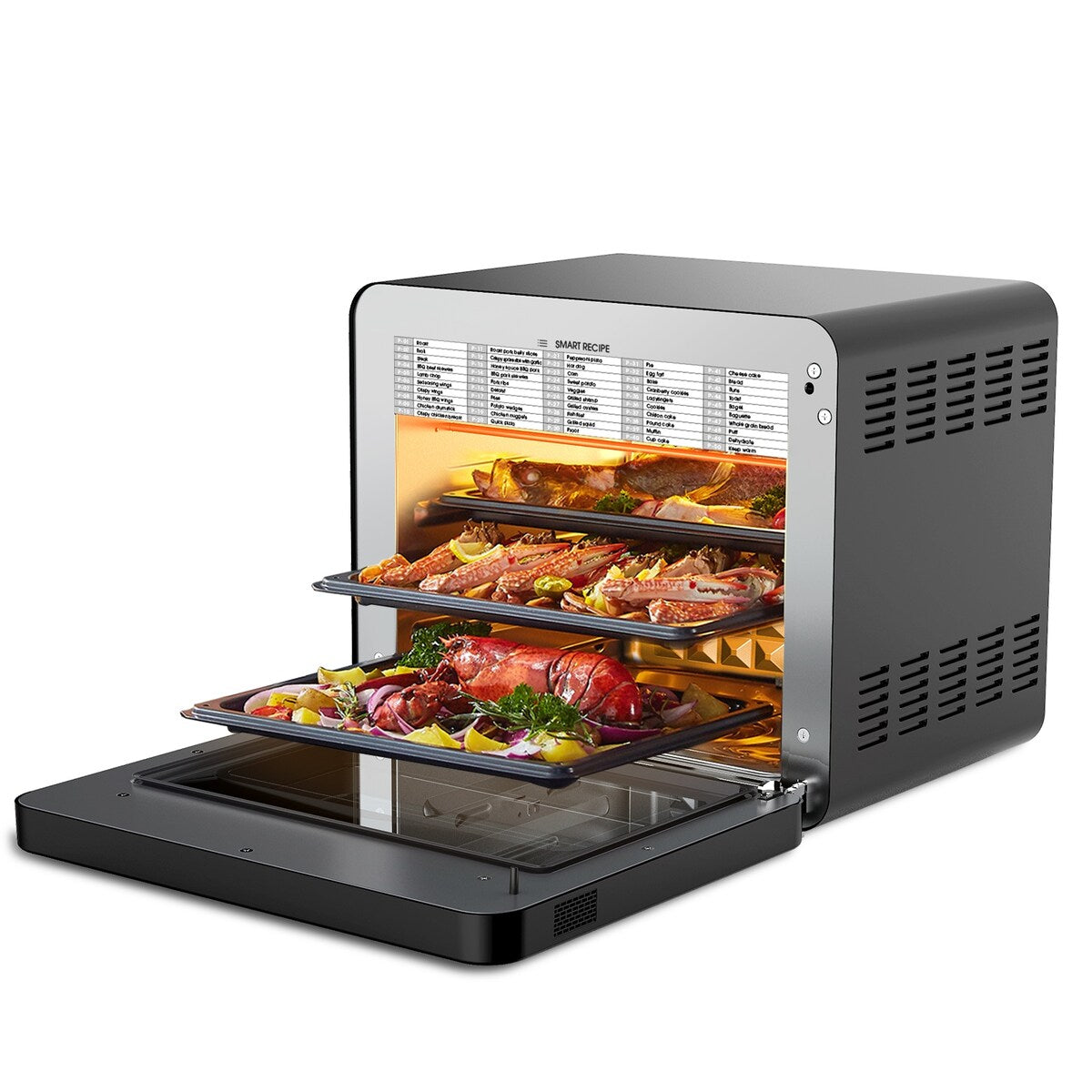 Four à pain combiné Geek Chef 26 QT avec friteuse à air et vapeur, 50 préréglages de cuisson, acier inoxydable noir