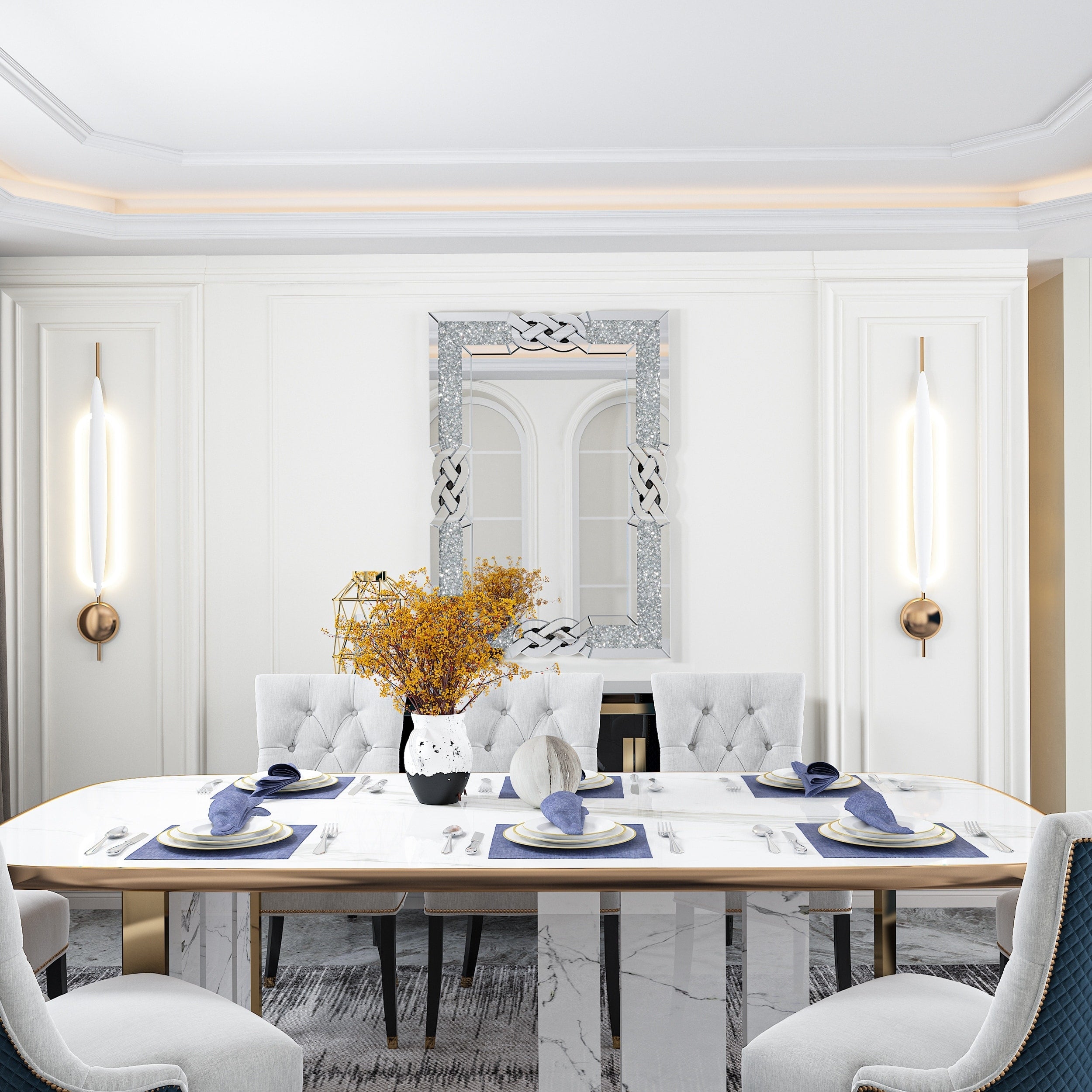 Miroir mural glamour avec accents de cristal et diamants