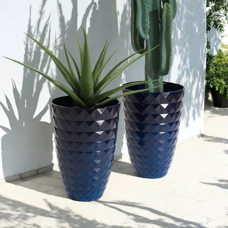 Glitzhome 19,75 H Pot de fleurs haut surdimensionné écologique en fausse céramique à texture diamant (lot de 2)