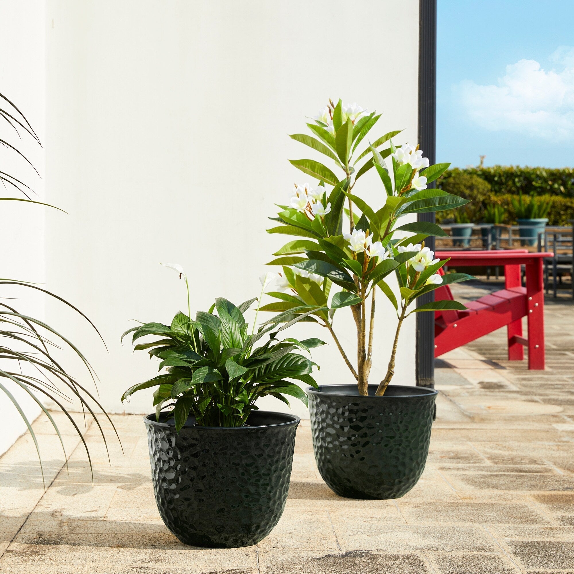 Glitzhome 19,75 H Pot de fleurs haut surdimensionné écologique en fausse céramique à texture diamant (lot de 2)