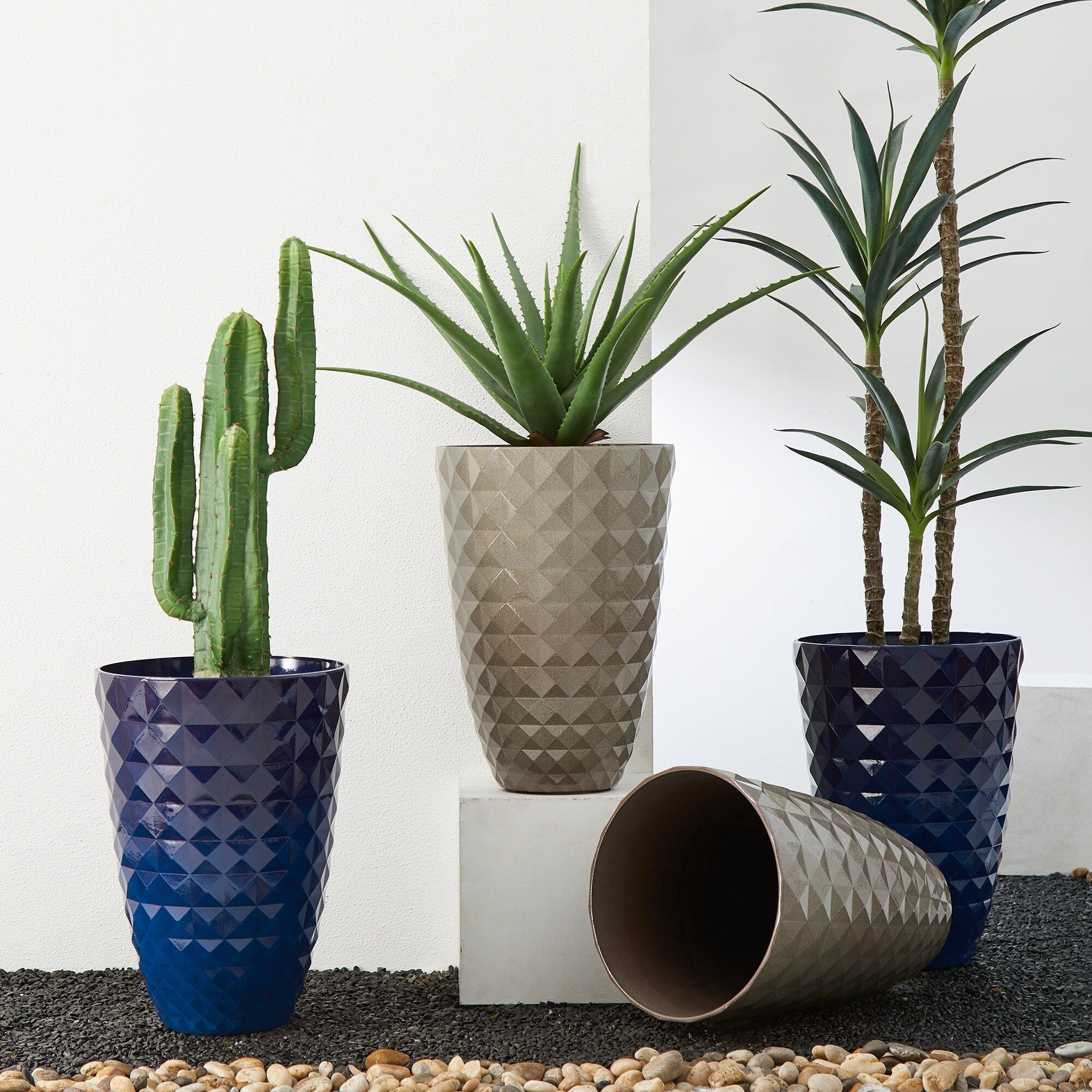 Glitzhome 19,75 H Pot de fleurs haut surdimensionné écologique en fausse céramique à texture diamant (lot de 2)