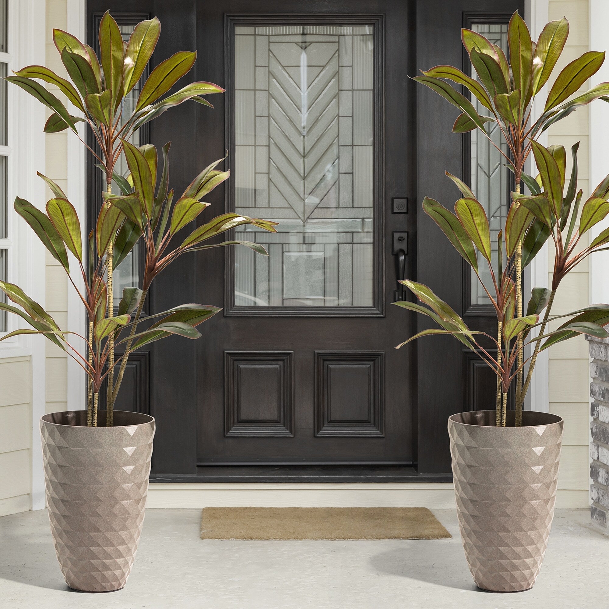 Glitzhome 19,75 H Pot de fleurs haut surdimensionné écologique en fausse céramique à texture diamant (lot de 2)