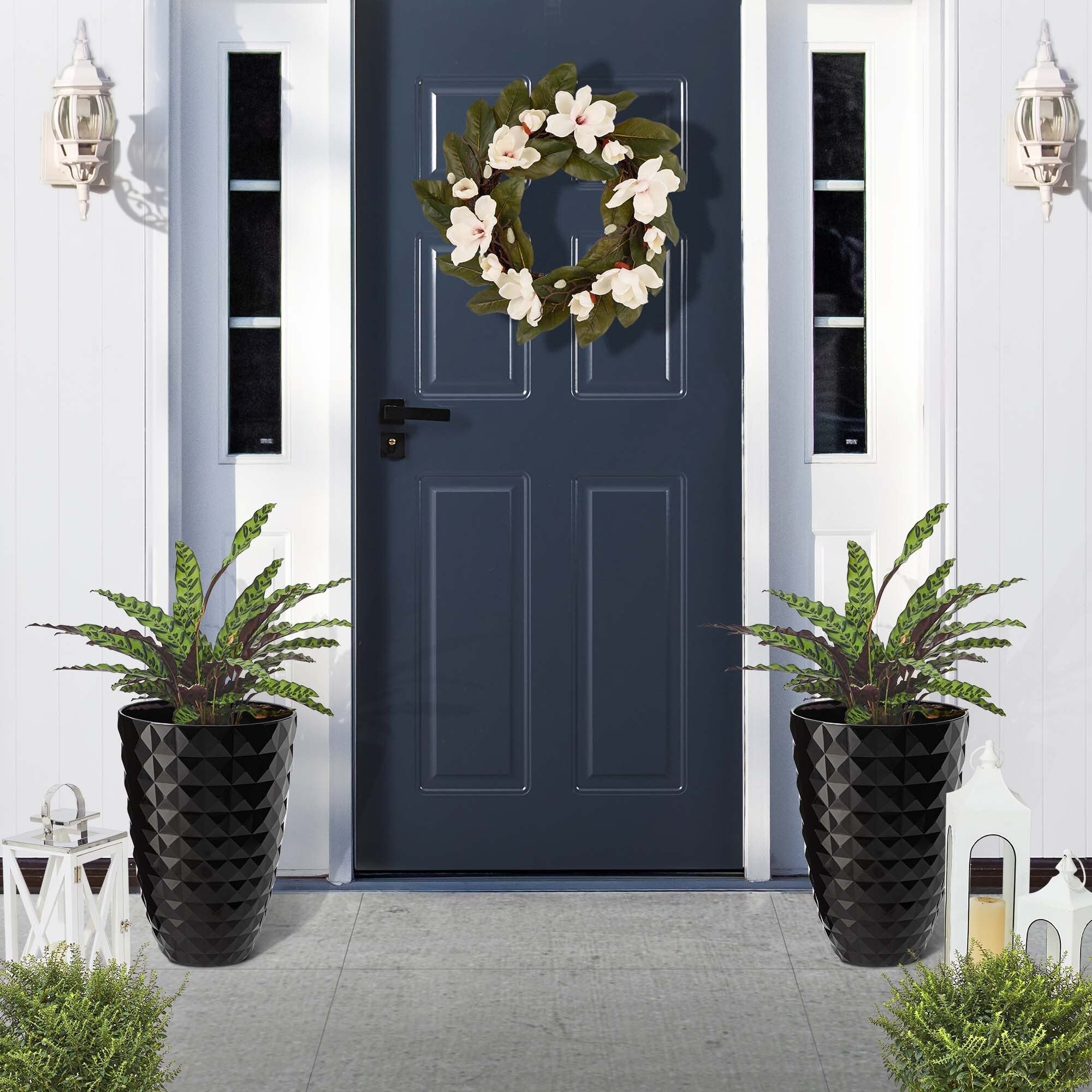 Glitzhome 19,75 H Pot de fleurs haut surdimensionné écologique en fausse céramique à texture diamant (lot de 2)