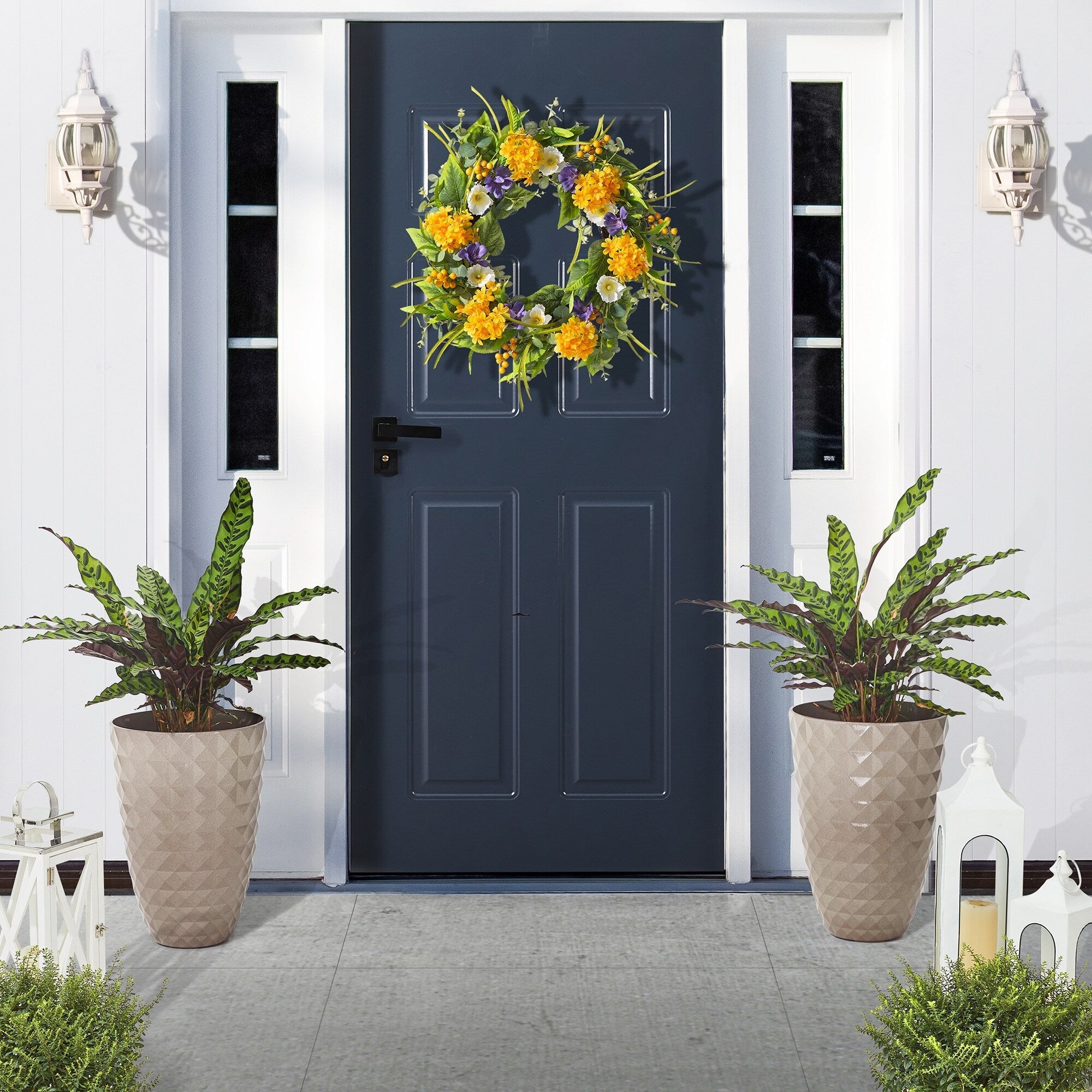 Glitzhome 19,75 H Pot de fleurs haut surdimensionné écologique en fausse céramique à texture diamant (lot de 2)