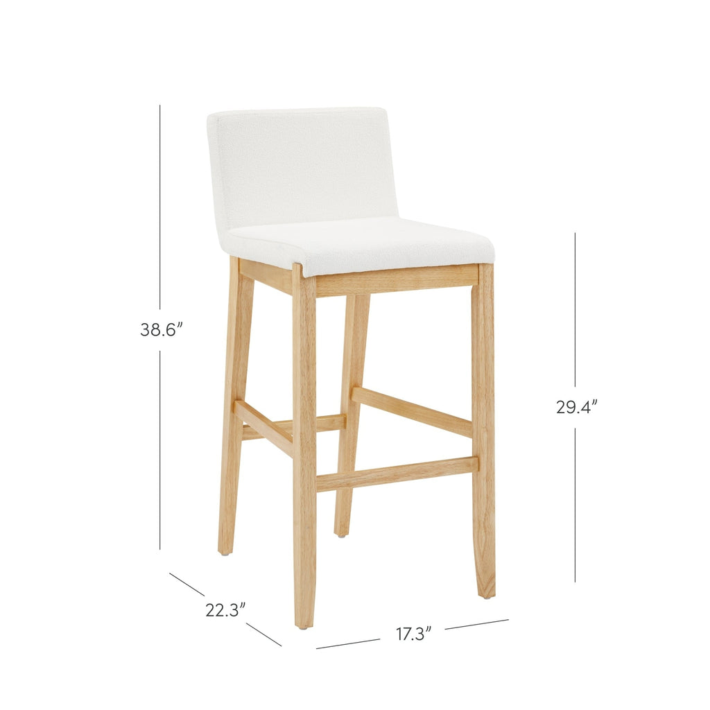 Tabouret de bar moderne Gracie, chaise rembourrée en boucle et pieds en bois brossé