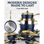 Batterie de cuisine antiadhésive martelée Granitestone Charleston 15 pièces