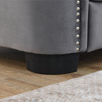 Canapé 2 places en velours gris moderne de 59 po avec dossier capitonné et accoudoirs cloutés