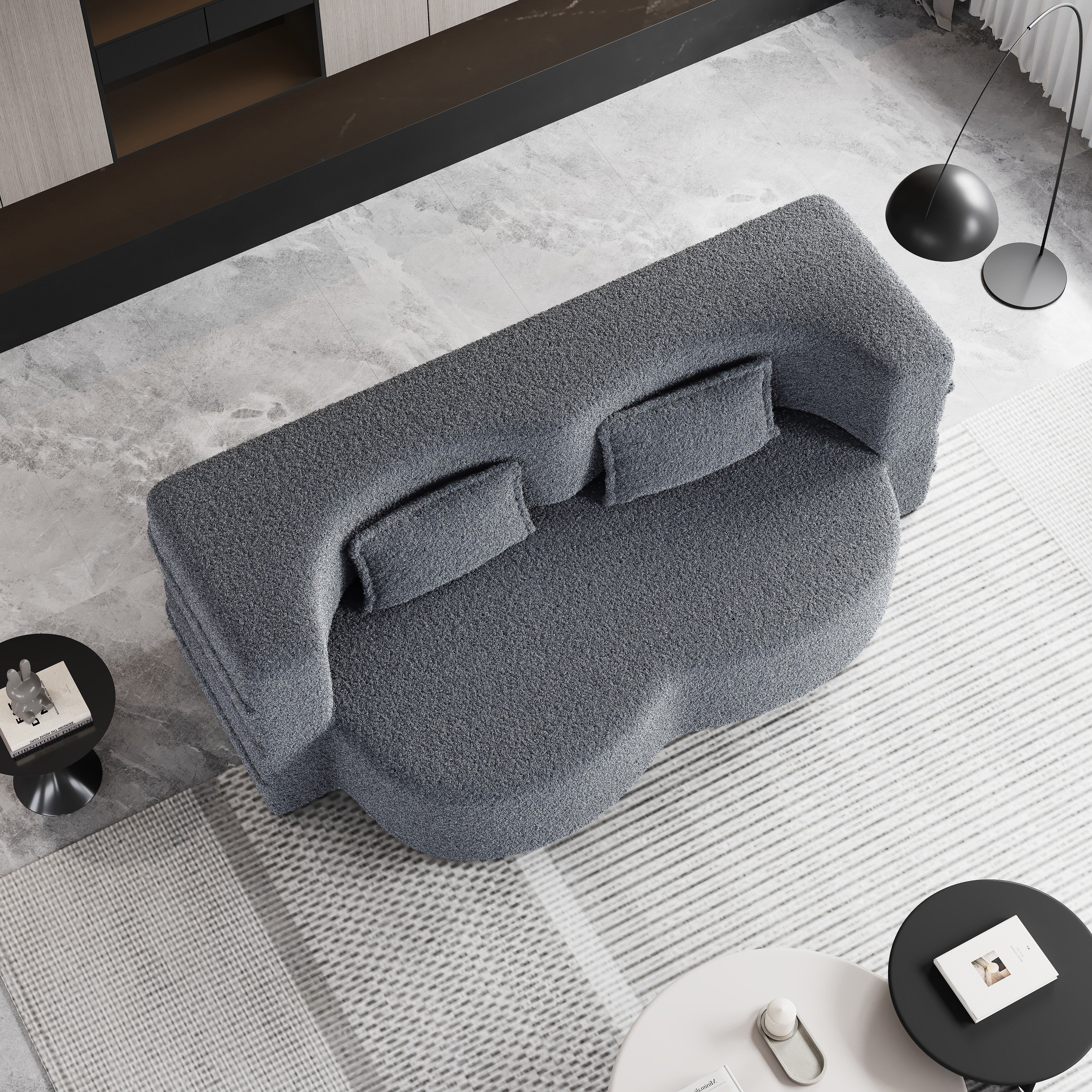 Canapé-lit convertible en tissu Teddy gris 78 pouces, garni de mousse, avec 2 oreillers et matelas pliant pour le salon