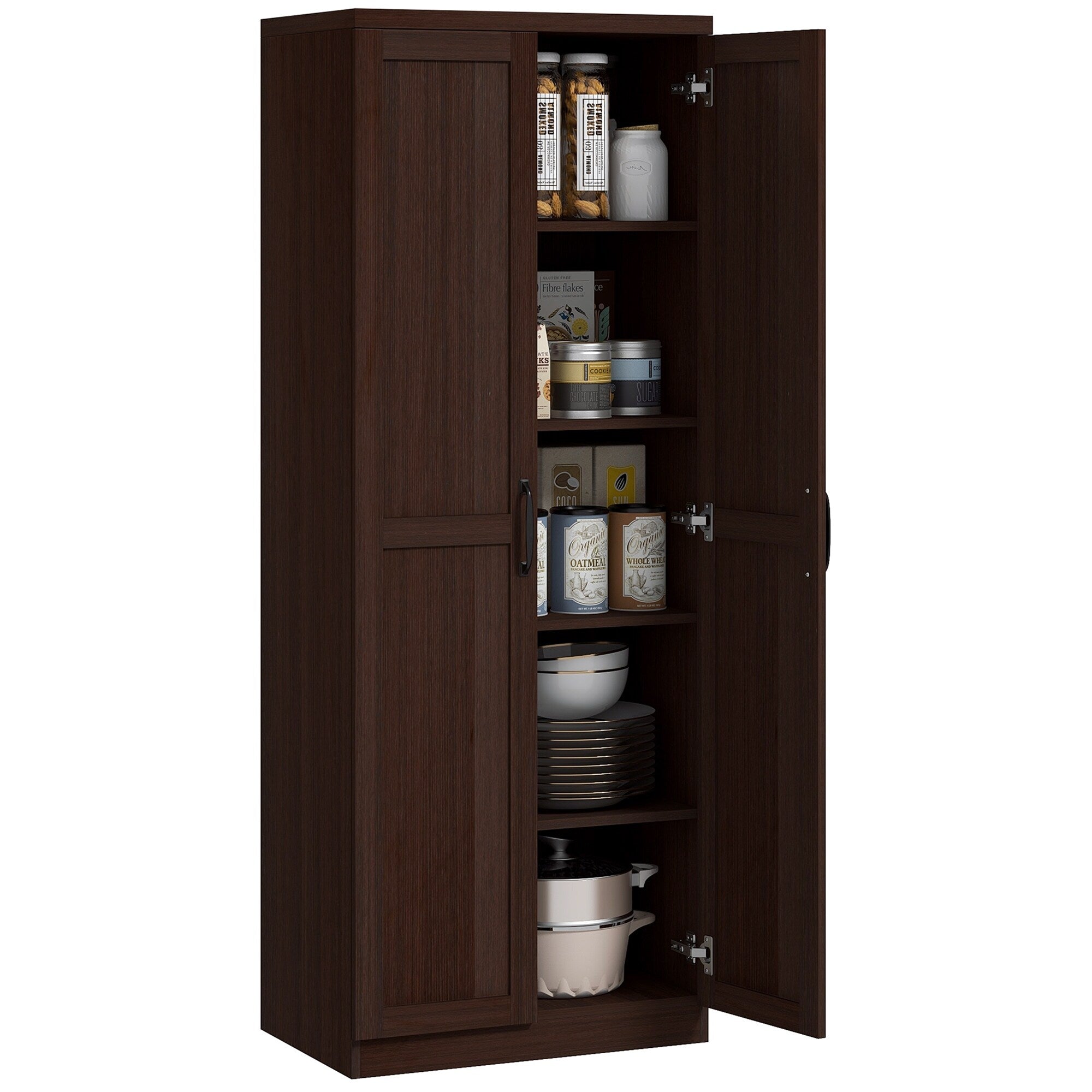 HOMCOM 63 Garde-manger de cuisine 2 portes, meuble de rangement indépendant avec étagères à 5 niveaux et 2 étagères réglables pour salle à manger