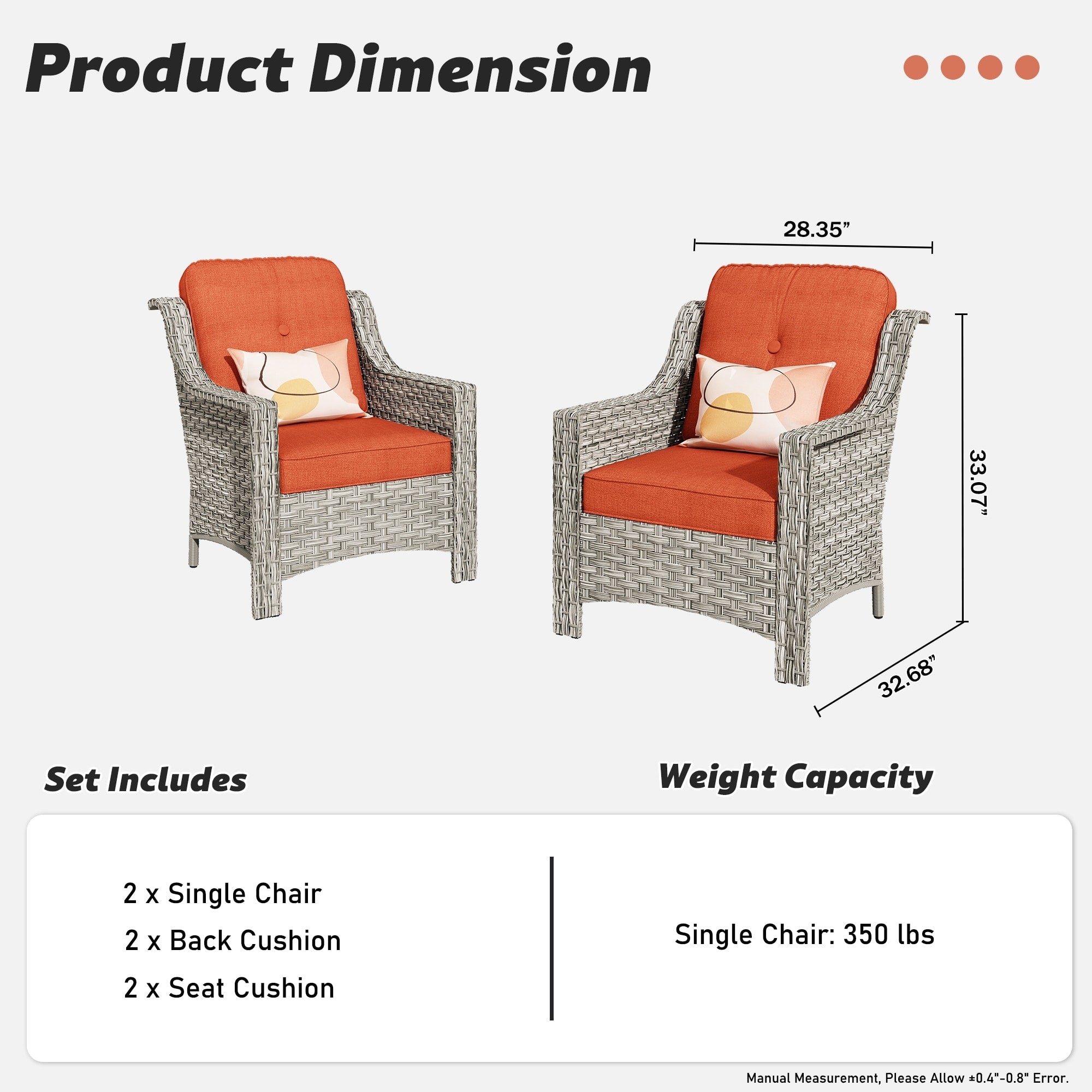 Ensemble de 2 chaises de patio d'extérieur en rotin et osier à dossier haut HOOOWOOO