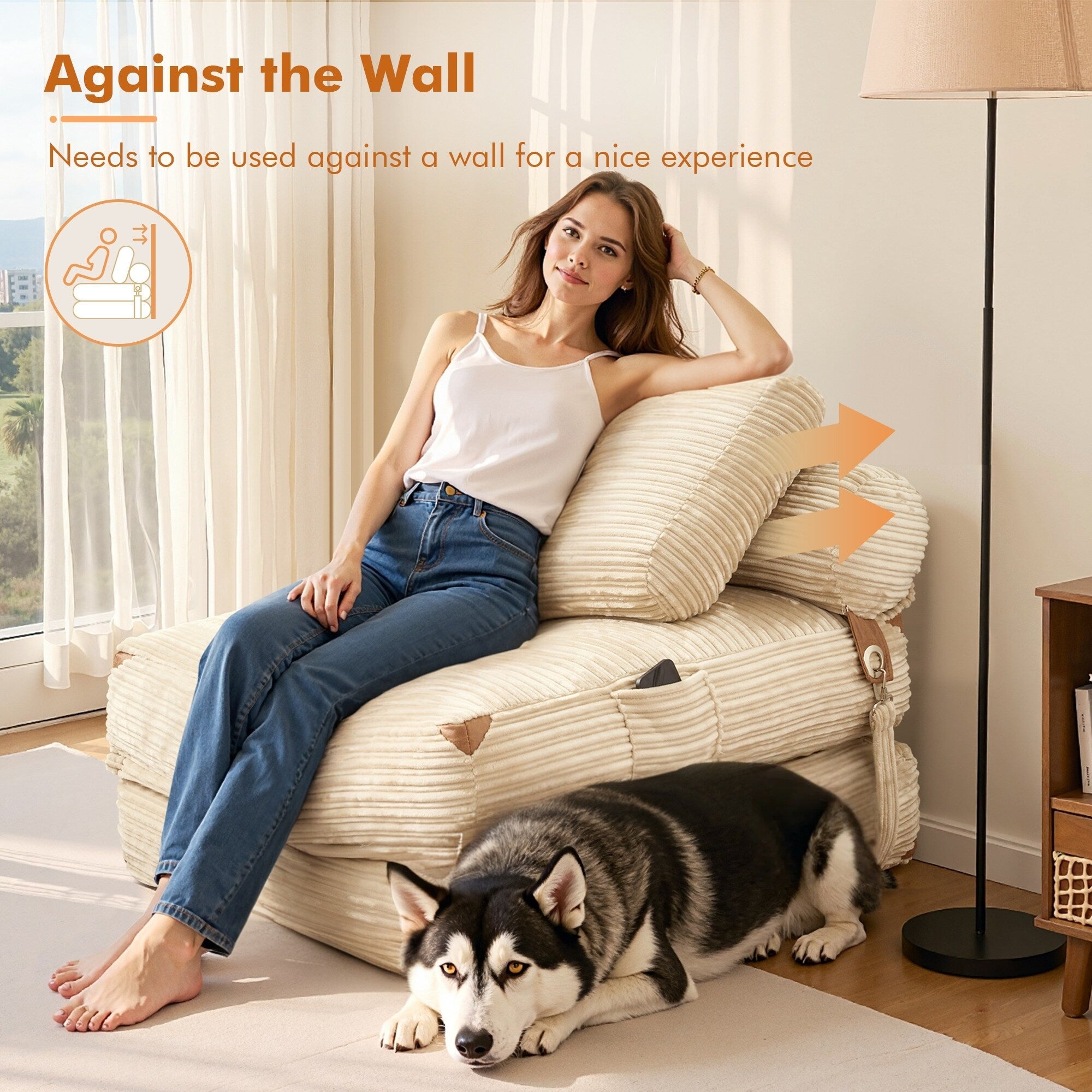 Canapé pliant moderne en velours côtelé HOOOWOOO