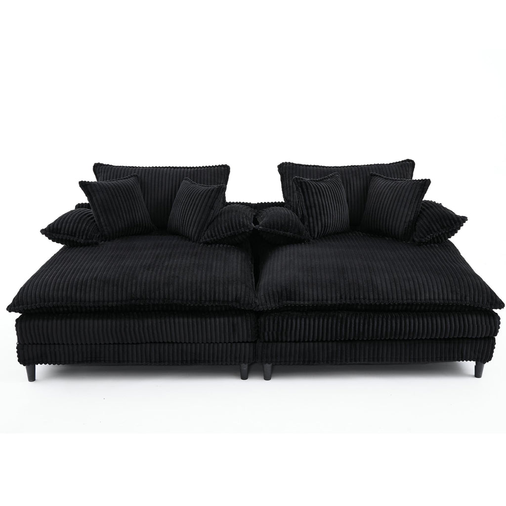 Canapé-lit Harmonia 109 W surdimensionné en velours côtelé, siège profond, double méridienne avec 4 oreillers