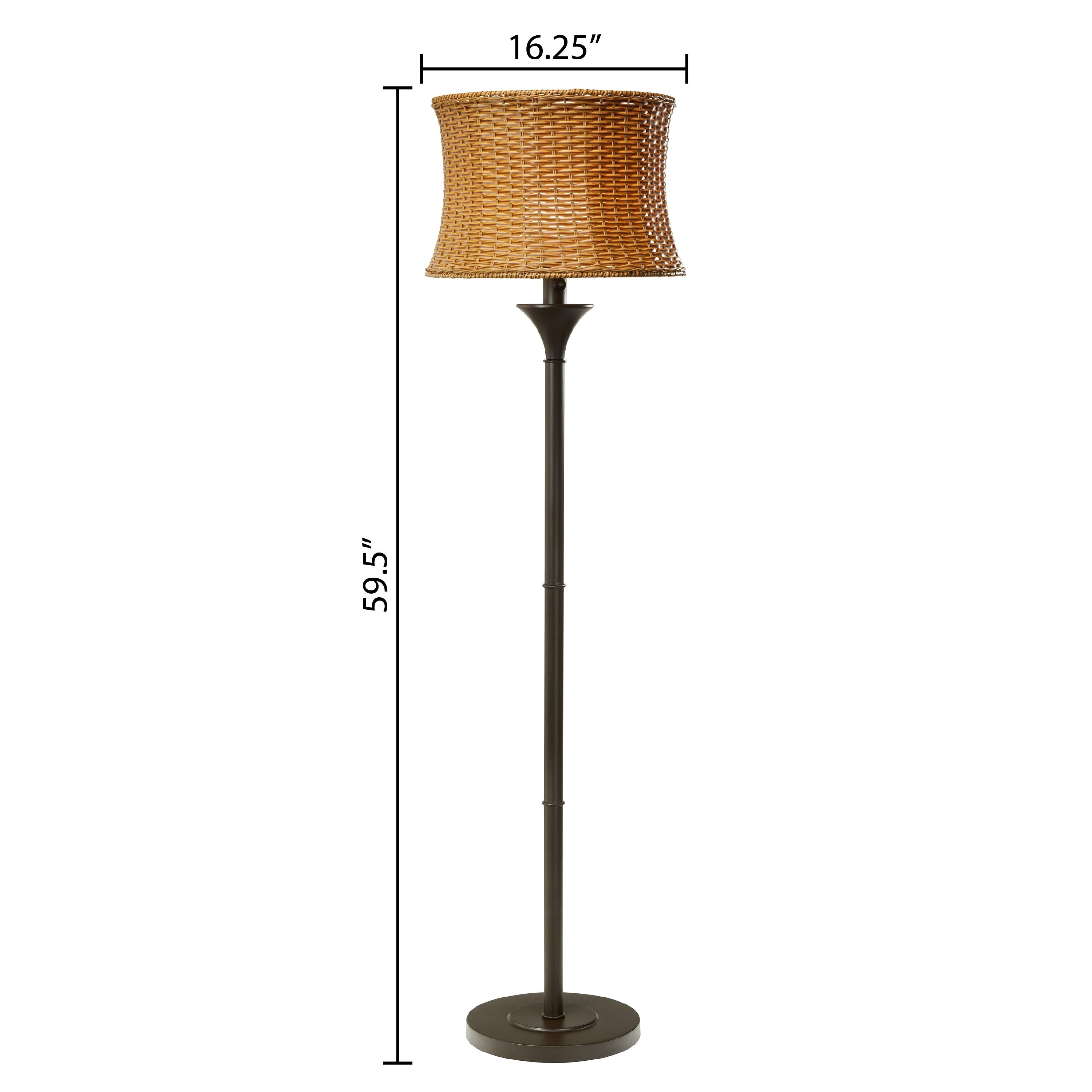 Lampadaire d'extérieur et d'intérieur Havenside Home Pocologan 151 cm (59,5 pouces) en osier tressé - 41,3 cm (16,25 pouces) L x 41,3 cm (16,25 pouces) l x 151,1 cm (59,5 pouces) H