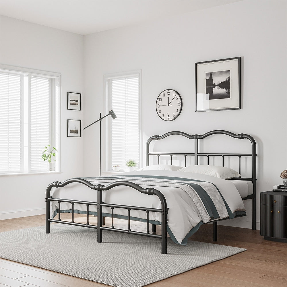 Cadre de lit en métal robuste de 14 pouces de haut avec style vintage, supporte jusqu'à 2500 lb, assemblage facile et sans grincement