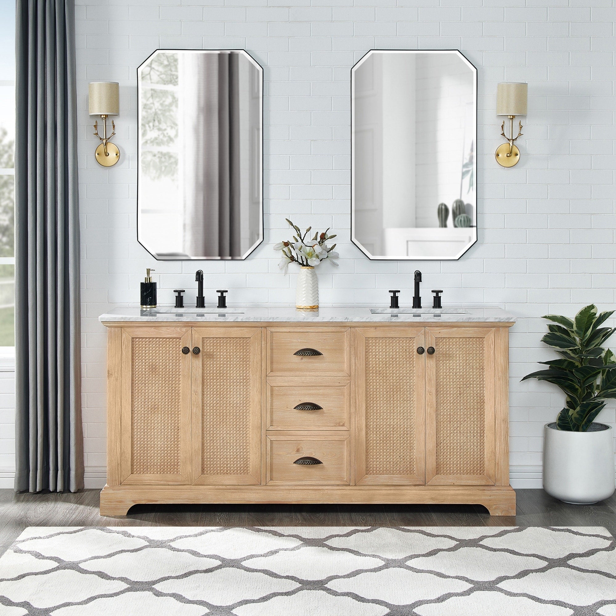 Meuble-lavabo Hervas avec plateau en marbre naturel sans miroir