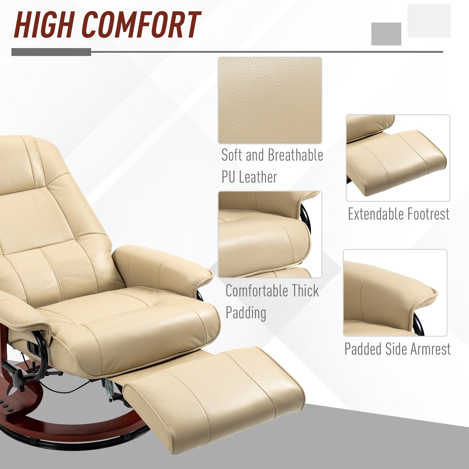 Fauteuil inclinable manuel pivotant et réglable en similicuir HomCom avec repose-pieds confortable et relaxant