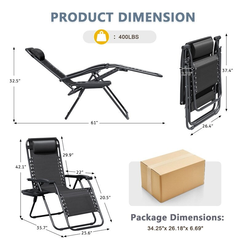 Ensemble de 2 chaises longues de jardin Homall à gravité zéro avec coussins