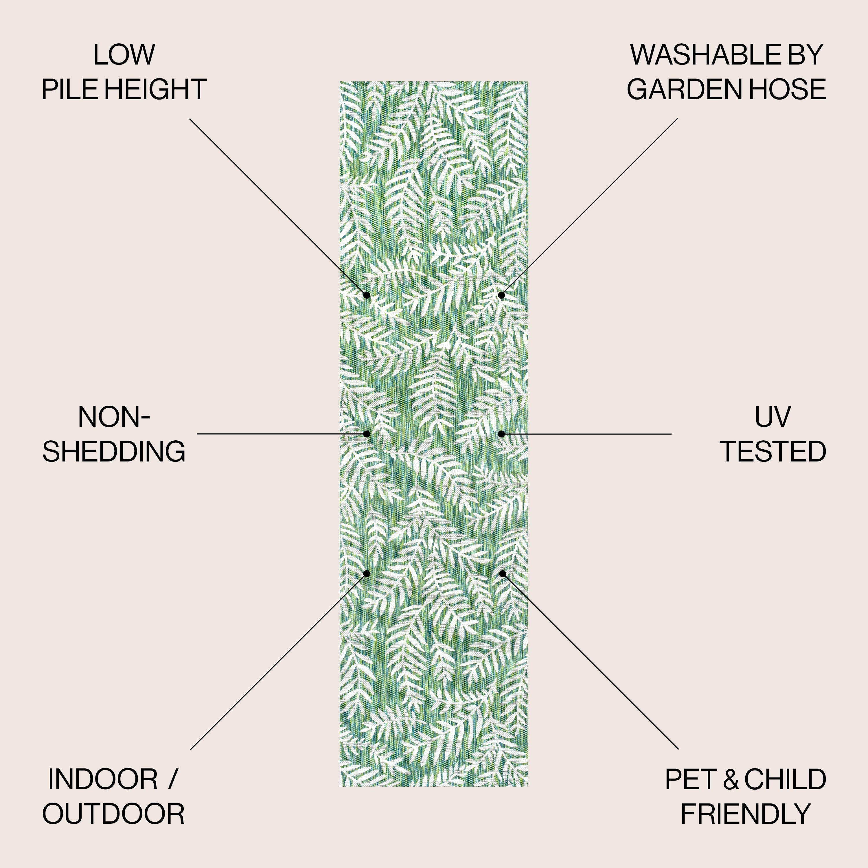 JONATHAN Y Tapis intérieur/extérieur à fronde de palmier Galon