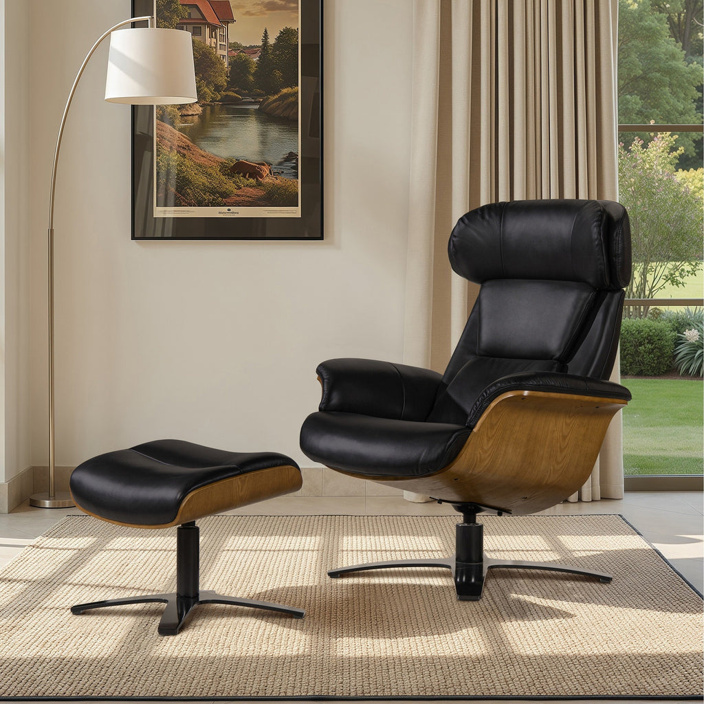 Fauteuil inclinable Jovan 31,5 en cuir véritable avec pouf