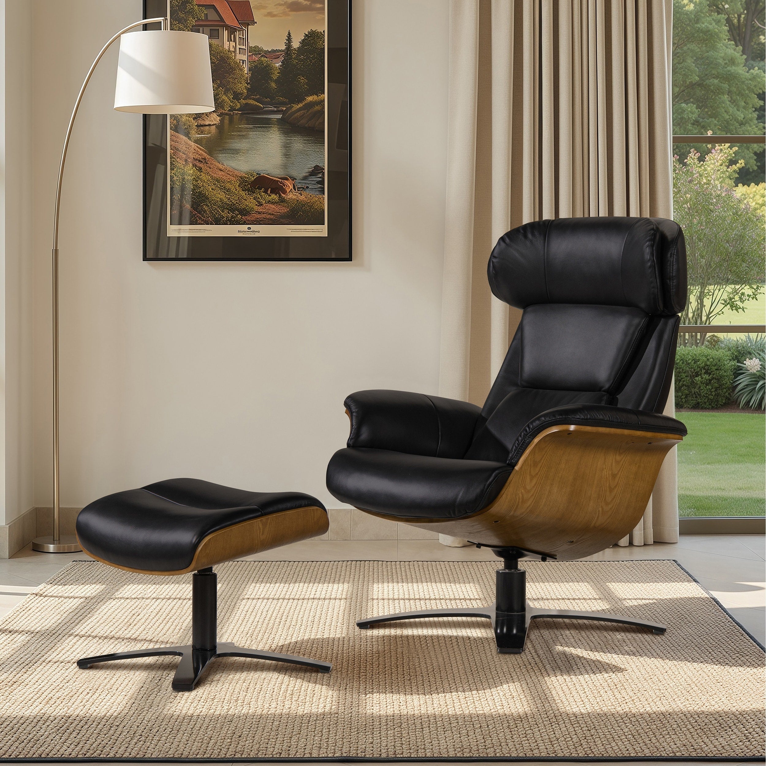 Fauteuil inclinable Jovan 31,5 en cuir véritable avec pouf