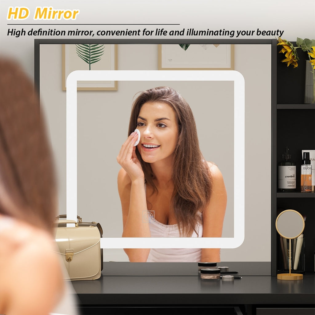 Coiffeuse Kerrogee avec miroir éclairé réglable et tabouret - 39,4 L x 19,7 l x 53,5 H