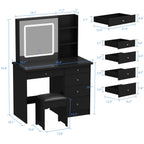 Coiffeuse Kerrogee avec miroir éclairé réglable et tabouret - 39,4 L x 19,7 l x 53,5 H