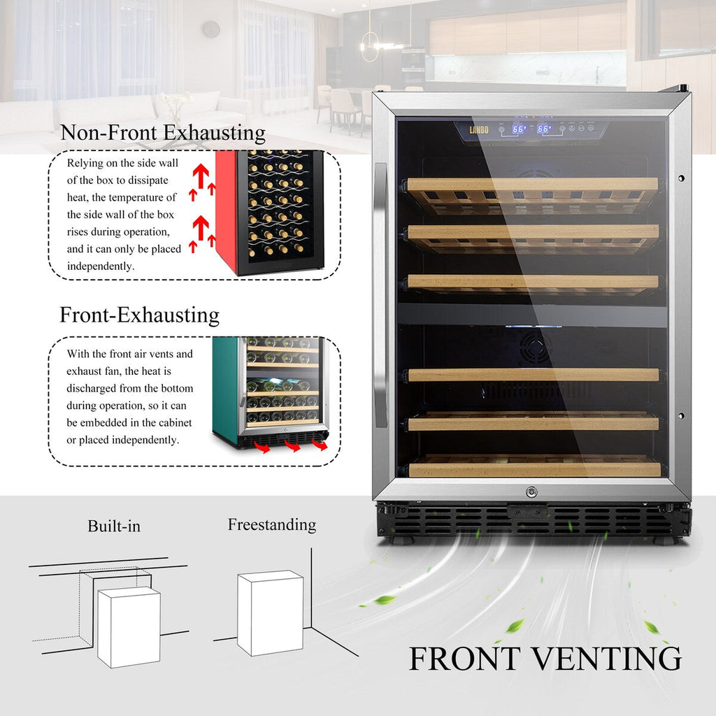 Refroidisseur à vin à compresseur double zone intégré Lanbo de 24 pouces, 44 bouteilles