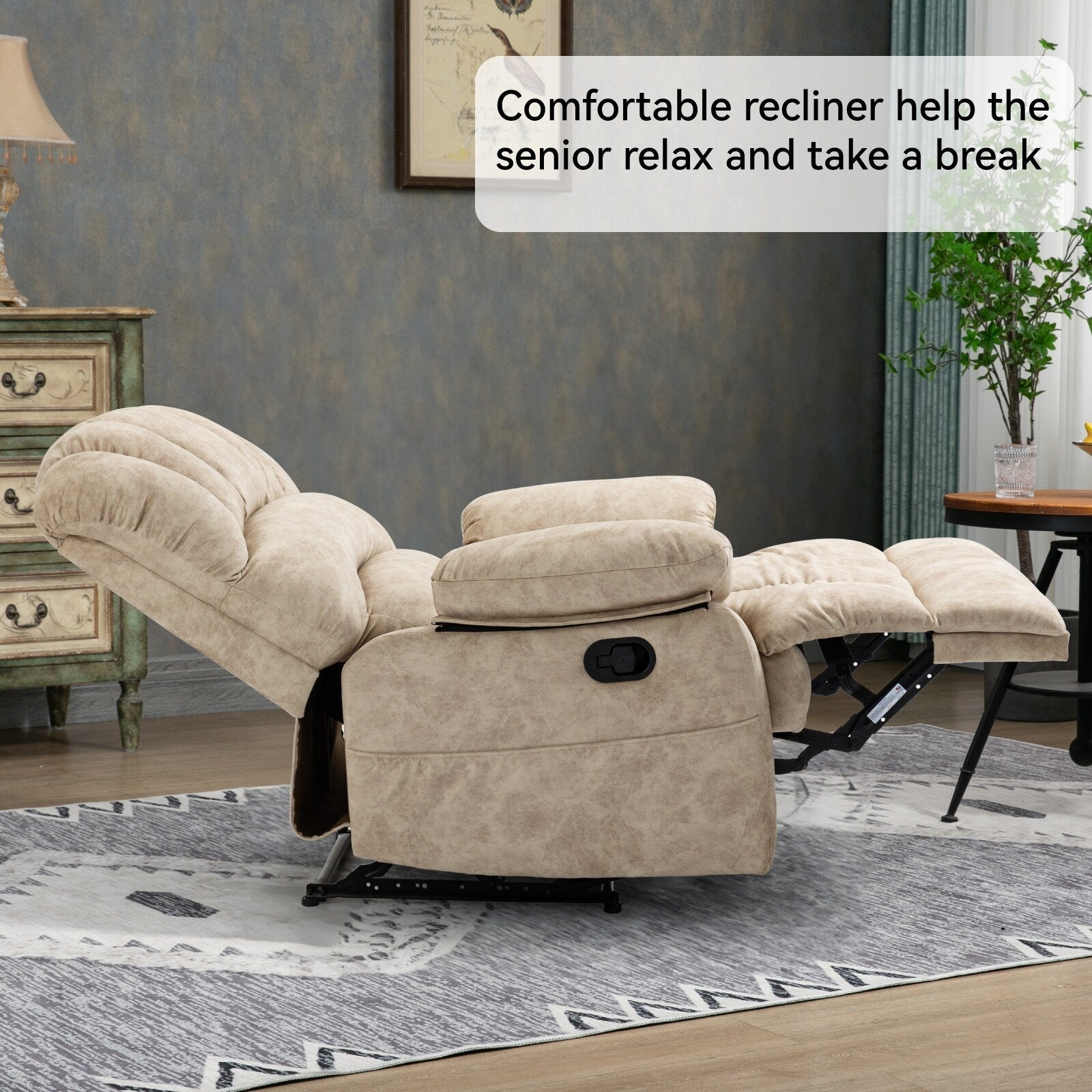 Grand fauteuil inclinable manuel pour adulte, canapé inclinable simple en tissu confortable, fauteuil inclinable rembourré pour salon