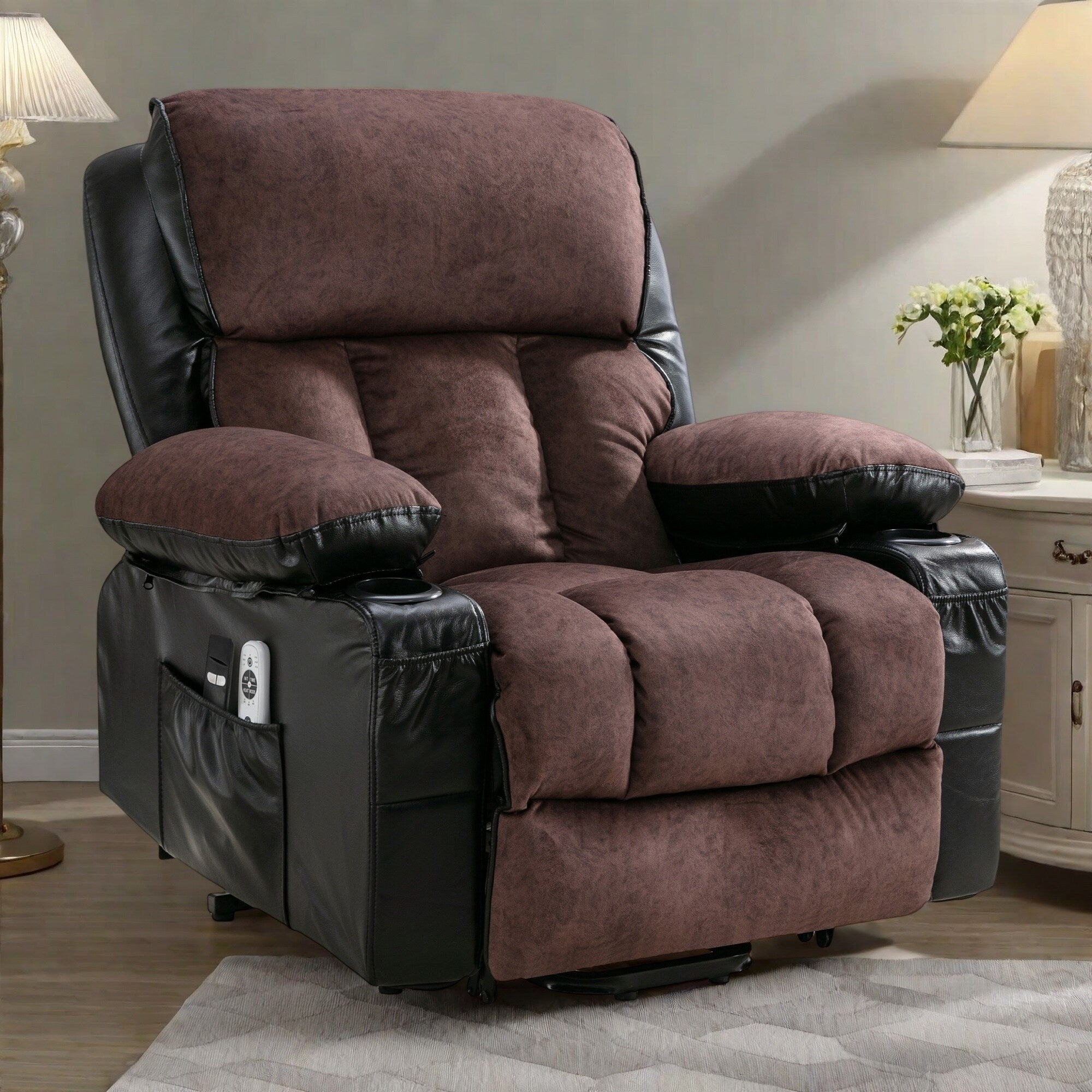 Grand fauteuil inclinable électrique avec chauffage et massage 8 points - Télécommande, port USB