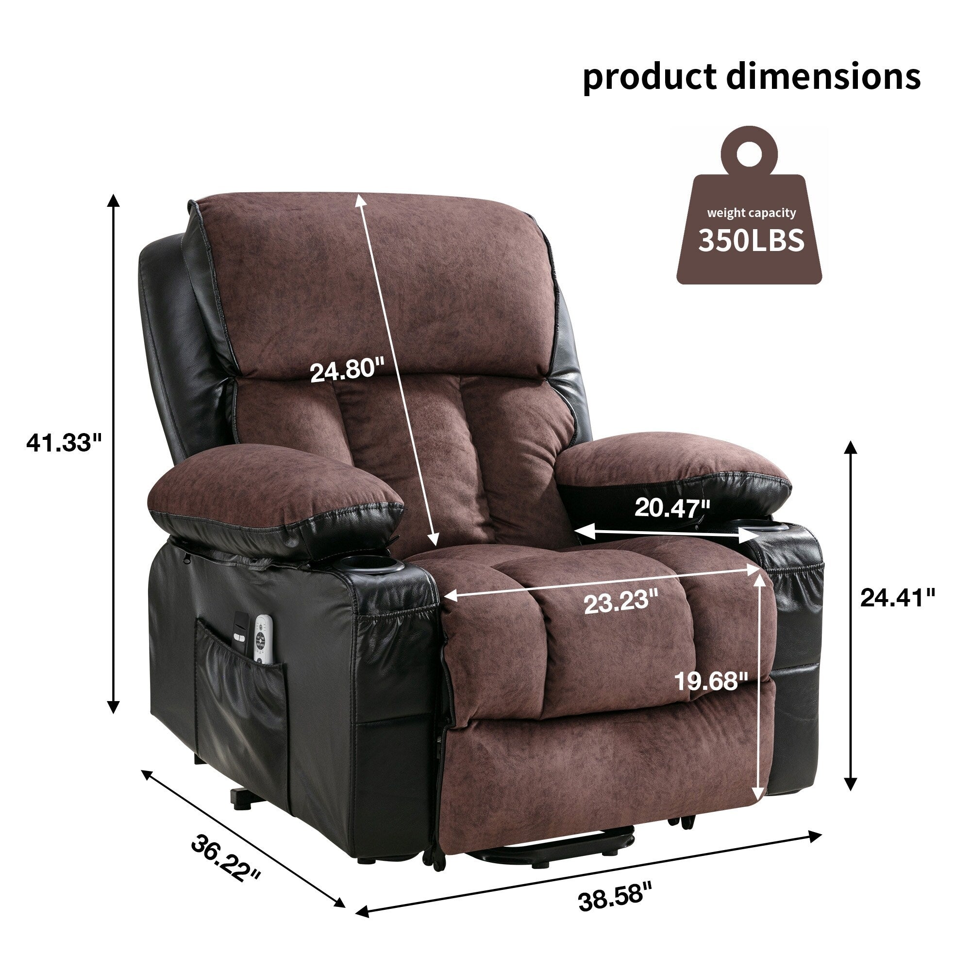 Grand fauteuil inclinable électrique avec chauffage et massage 8 points - Télécommande, port USB