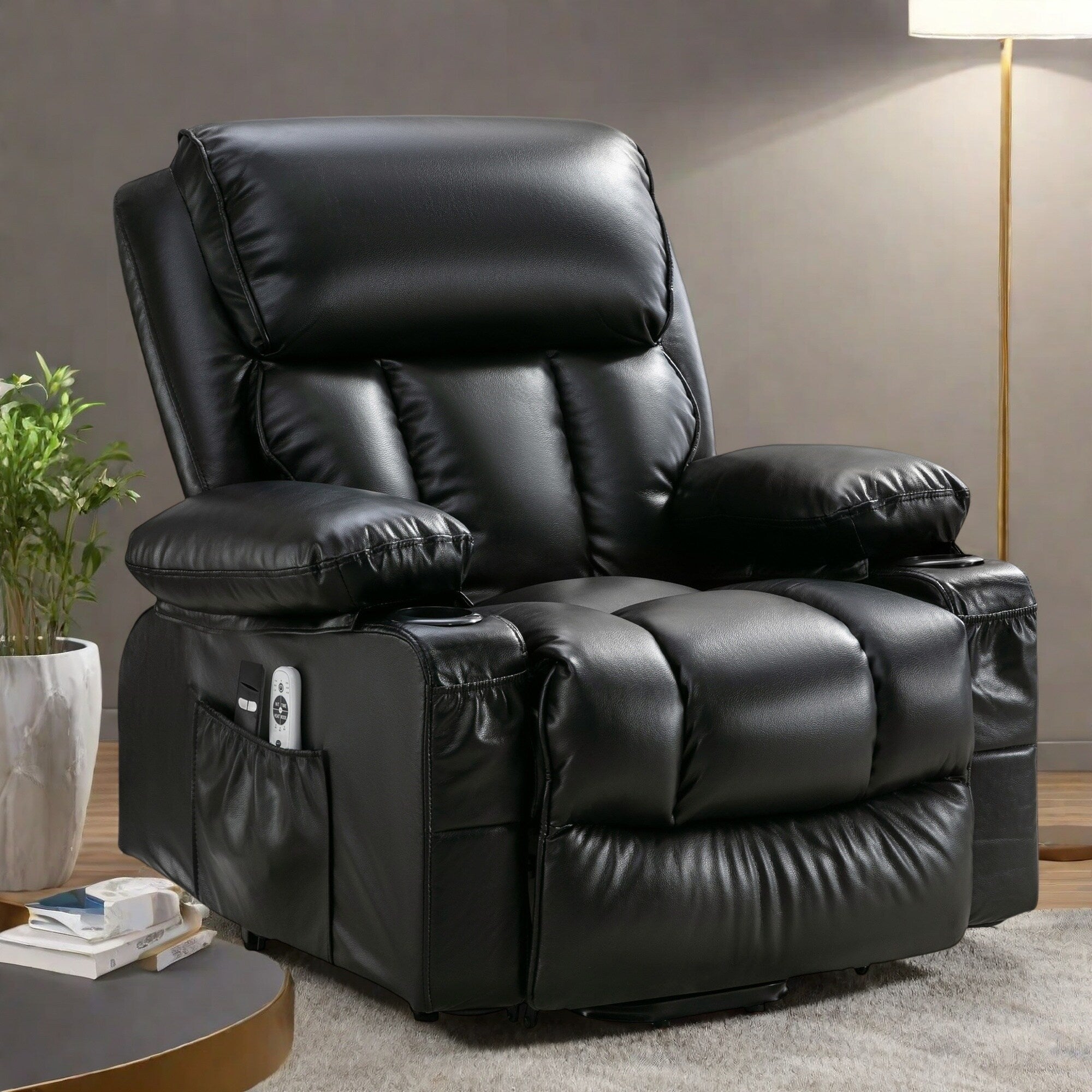 Grand fauteuil inclinable électrique avec chauffage et massage 8 points - Télécommande, port USB