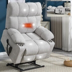 Fauteuil inclinable électrique Lazy Boy à double moteur en chenille avec massage et chauffage lombaire, deux porte-gobelets, gris-bleu